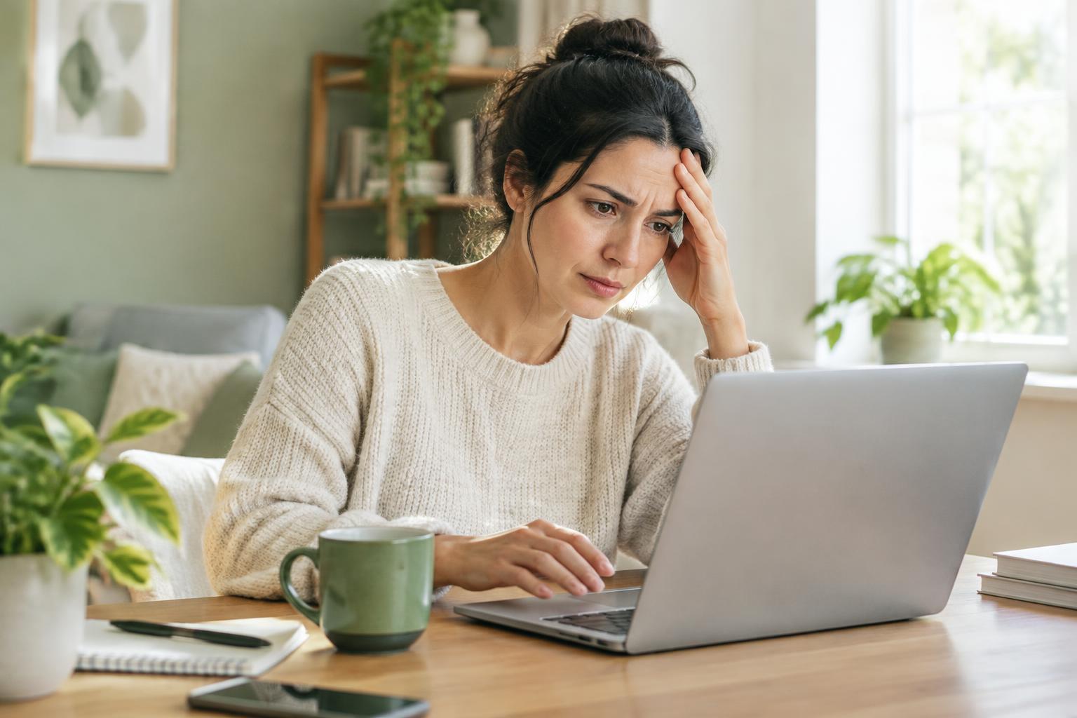 An anxious employee searching online for healthcare