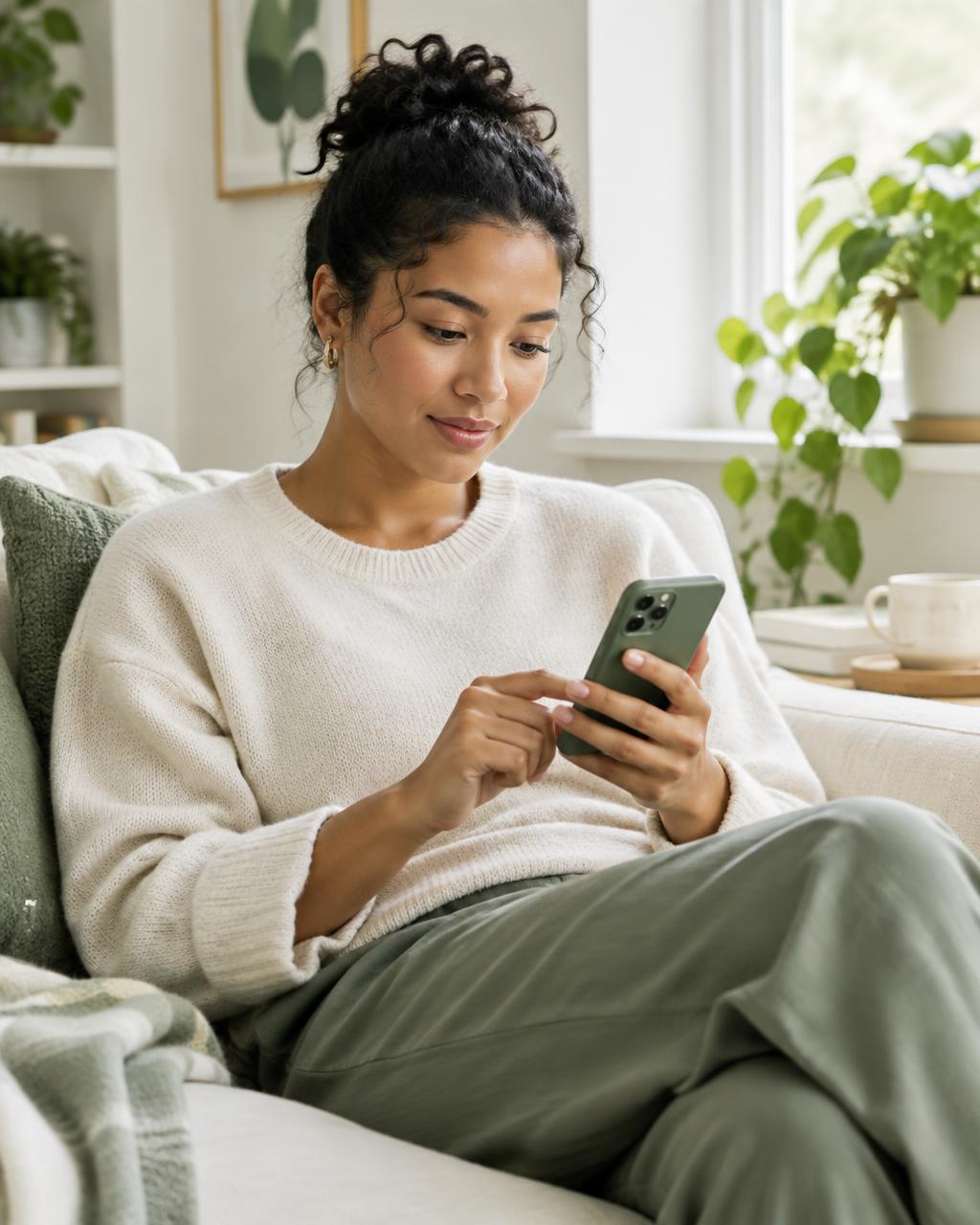 An employee sending a healthcare message on a phone