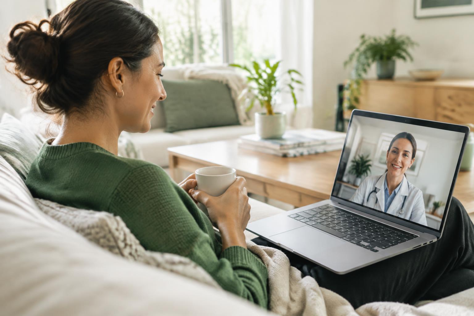 An employee speaking with a clinician during a virtual visit